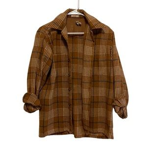 🏷 vintage 70s brown plaid wool blend flannel